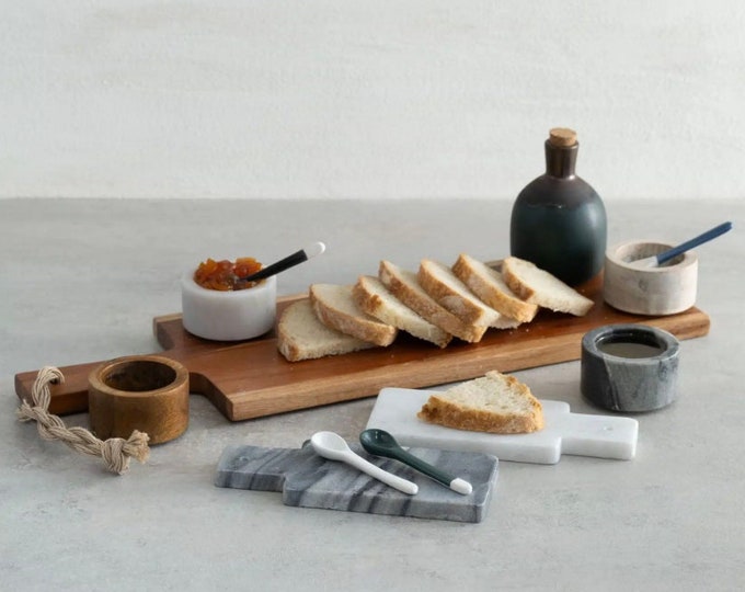Marble & Wood Mini Board Set | kitchen | charcuterie | serving | tablescape | host | boards | boho | minimalist | cheese lover | wine | jam