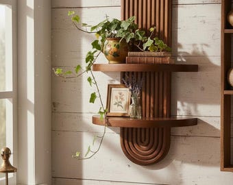 Arched Wood Wall Shelf, Mid-Century Modern Wall Shelf, Wooden Wall Shelf with Curved Shelves, Home Decor for Entryway, Bedroom, or Kitchen