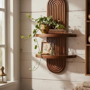 Arched Wood Wall Shelf, Mid-Century Modern Wall Shelf, Wooden Wall Shelf with Curved Shelves, Home Decor for Entryway, Bedroom, or Kitchen