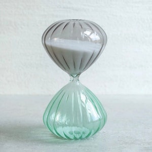 30-Minute Glass Hourglass Timer, Mint and Gray Decorative Sand Timer, Modern Vintage Desk or Home Decor, Gift for Her or Teacher