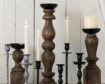Wooden Pillar Candle Stand, Rustic Home Decor, Farmhouse Accent, Fireplace Mantle, Vintage Style, Candle Holder, Housewarming, Cottage Decor