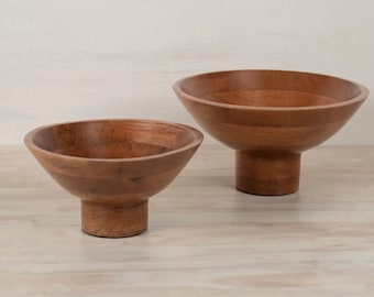 Handcrafted Mango Wood Footed Bowl, Modern Rustic Decor