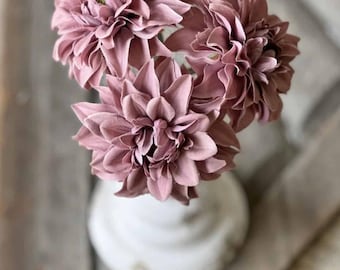 Dusty Rose Damask Dahlia Bundle – Spring Flowers, Cottagecore Timeless, Farmhouse Table Decor, Centerpiece