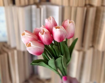 Bright Pink Tulip Bundle – Spring Flowers, Cottagecore Timeless, Farmhouse Table Decor, Centerpiece