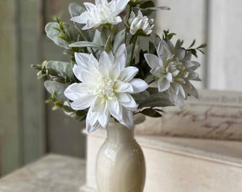 White Cottage Blooms Bundle – Spring Flowers, Cottagecore Timeless, Farmhouse Table Decor, Centerpiece