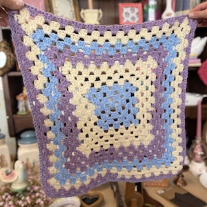 Vintage Handmade Crochet Table Square Mat, Purple, Blue, Centerpiece, Cottage Core, Table Decor, Crochet Art, Side Table Cloth, Coffee Table