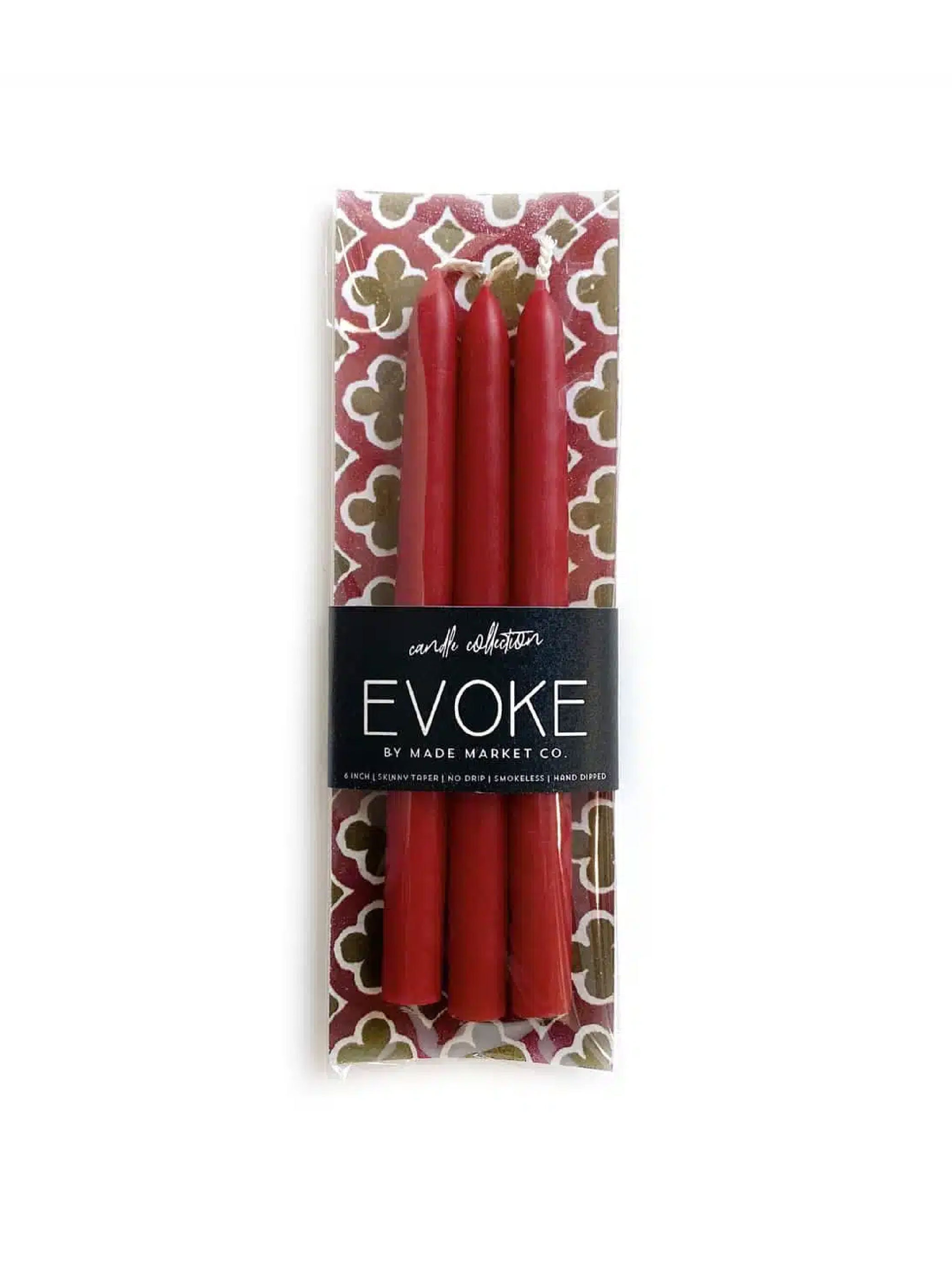 Skinny Fiery Red Taper Candles, Hand-dipped Candlesticks, Cotton Wick ...