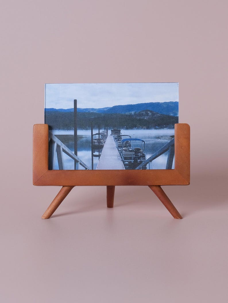 Legged Wood Photo Frame, Mid-Century Modern Wooden Frame, 4x6 Photo Holder, Vintage Photo Frame with Angled Legs, Desk Frame, Home Decor