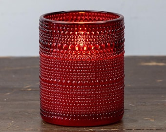 Red Dotted Glass Flameless Candle Vintage Glass, Cottagecore Candle, Farmhouse Table Decor, Pillar Candle