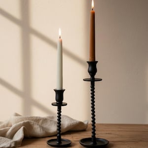 Small Black Corkscrew Taper Candle Holder, Cast Iron Candle Stand, Minimalist Home Decor, Farmhouse Candle Holder, Elegant Candle Holder