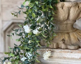 White Rosarium Florets Hanging Stem – Spring Flowers, Cottagecore Timeless, Farmhouse Table Decor, Centerpiece
