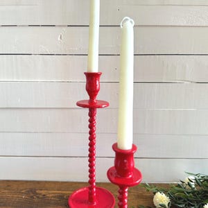 Large Red Corkscrew Taper Candle Holder, Cast Iron Candle Stand, Minimalist Home Decor, Farmhouse Candle Holder, Elegant Candle Holder