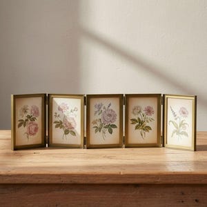 Oversized Hinged Gold Photo Frame 4x6, Brass Accordion Frame, 5-Photo Display, Picture Frame, Vintage-Inspired Photo Holder, Timeless Decor