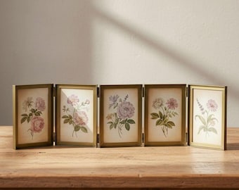 Oversized Hinged Gold Photo Frame 4x6, Brass Accordion Frame, 5-Photo Display, Picture Frame, Vintage-Inspired Photo Holder, Timeless Decor