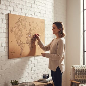 World Cork Pin Map, Travel Tracker Wall Art, Personalized Map for Travelers, Home Decor, Gift for Travel Lover, Wall Decor for Office