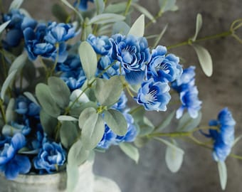Blue Blossom Bush – Spring Flowers, Cottagecore Timeless, Farmhouse Table Decor, Centerpiece