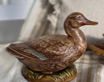 Vintage Hand Painted Ceramic Duck Figurine, Primitive Country Cottage Decor, Rustic Farmhouse Accent, Ralph Lauren Style