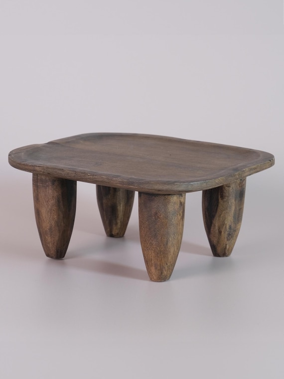 Square Primitive Stool, Hand-Carved Wooden Stool, Rustic Accent Stool, Vintage Wood Stool, Decorative Wooden Stool, Home Decor