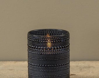 Blue Dotted Glass Flameless Candle Vintage Glass, Cottagecore Candle, Farmhouse Table Decor, Pillar Candle