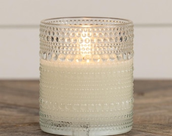 Clear Dotted Glass Flameless Candle Vintage Glass, Cottagecore Candle, Farmhouse Table Decor, Pillar Candle