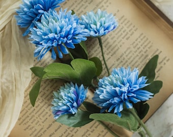 Blue Mum Spray – Spring Flowers, Cottagecore Timeless, Farmhouse Table Decor, Centerpiece