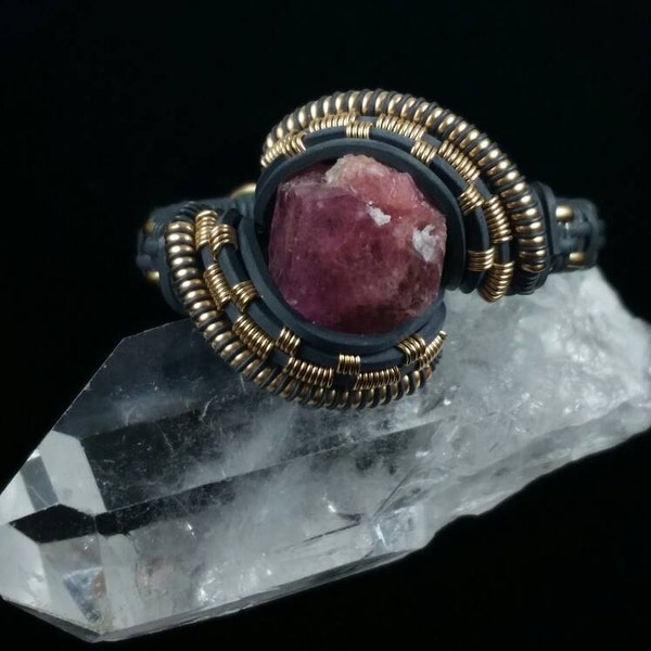 Size 12 Raspberry Garnet, Turquoise, and Jade Ring