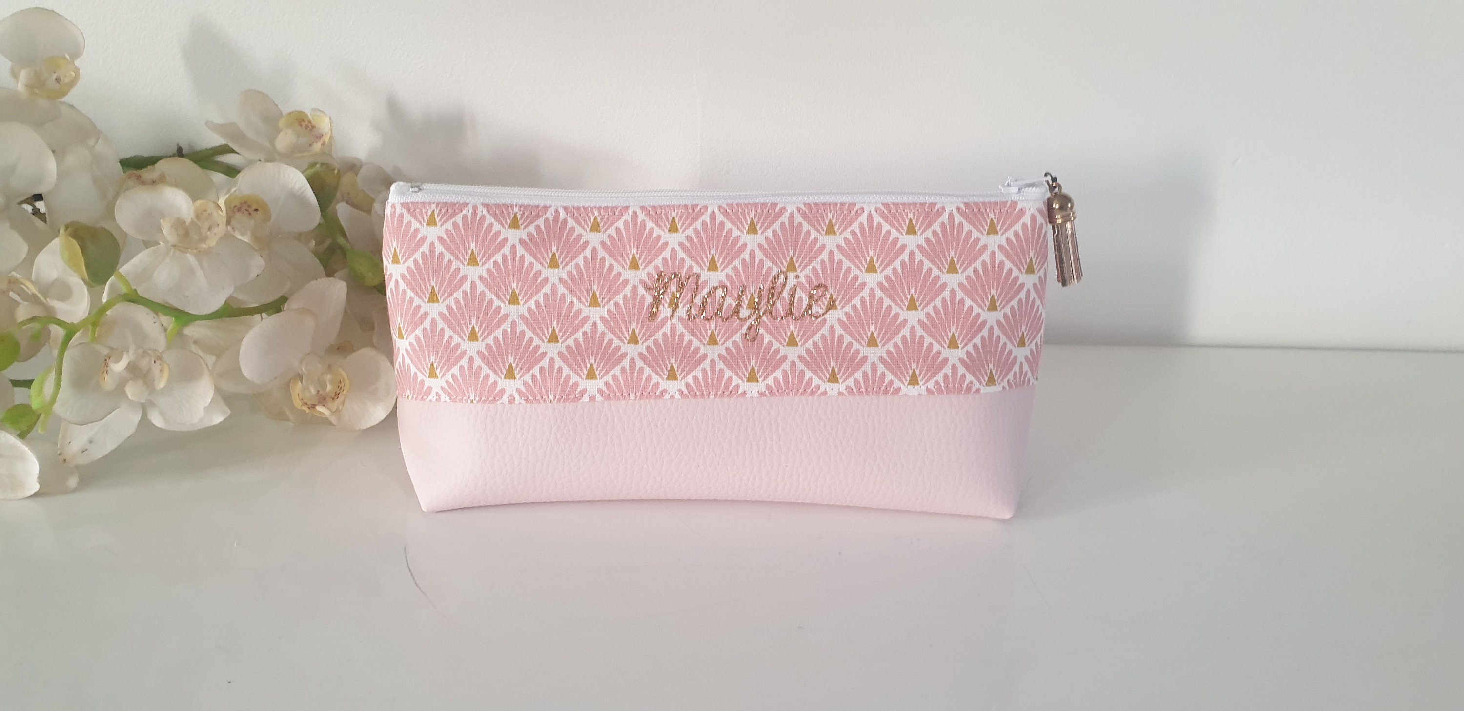 Trousse École Rose et Doré avec Le Prénom