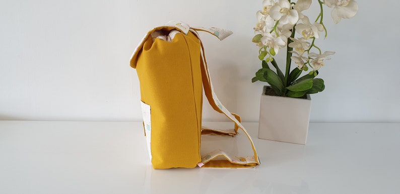 mustard and pink baby backpack with first name Child backpack