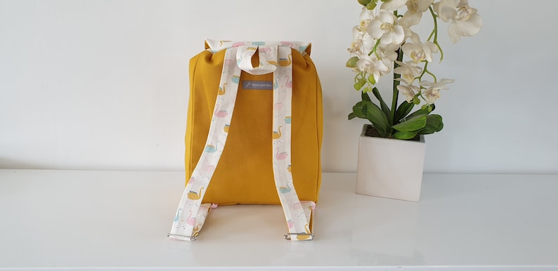 mustard and pink baby backpack with first name Child backpack