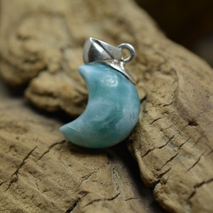 Larimar Moon Pendant &quot;Ocean Collection&quot; Stefilia’s Stone! Atlantis Stone! Dolphin Stone! Very Rare! Barahona, Dominican Republic