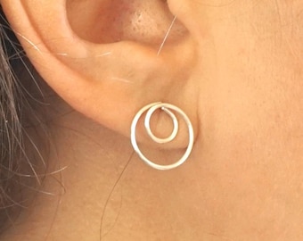 Double Open Circle Stud Earring Solid Sterling Silver Gold Filled Rose Gold Filled Earrings jewelry minimalist geometric 053