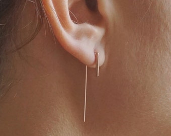 14k Gold 11mm Bar Drop Threader Earring Solid Sterling Silver Gold Filled Rose Gold Filled Earrings Bar earrings bar jewelry minimalist 047