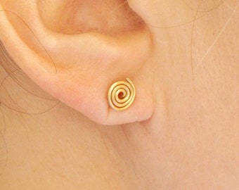 14K Gold 7mm Spiral Circle Stud Earring Solid Sterling Silver Gold Filled Rose Gold Filled Earrings jewelry minimalist geometric 004