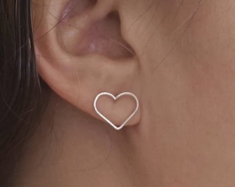 pair Stainless Steel Spiral Open Love Heart Stud Earrings 