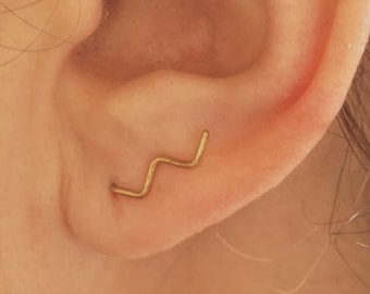 Tiny Zig Zag Ear Climber Earring 14k Gold Fill Rose Gold Fill Sterling Silver earrings Minimal jewelry threader Everyday earrings 040