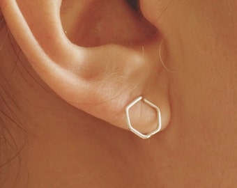 Minimalist Hexagon Stud Earrings | 9mm Geometric Jewelry | Sterling Silver, 14k Gold-Filled, Rose Gold-Filled | Perfect Gift for Her 044