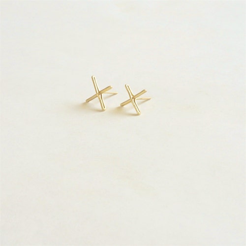 14k Gold 11mm X Stud Earring Solid Sterling Silver Gold Filled Etsy
