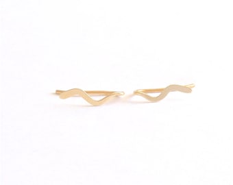 Tiny Wave Ear Climber Earring 14k Gold Fill Rose Gold Fill Sterling Silver earrings Minimal jewelry threader jewelry Everyday earrings 027