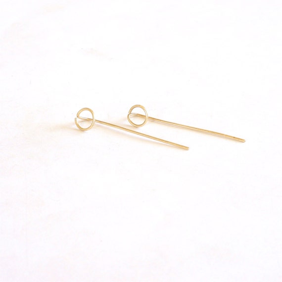 14k or Massif Double Barre Enfileur BOUCLES D/'OREILLES Pendantes Boucles D/'oreilles or Boucles d/'oreilles pendantes