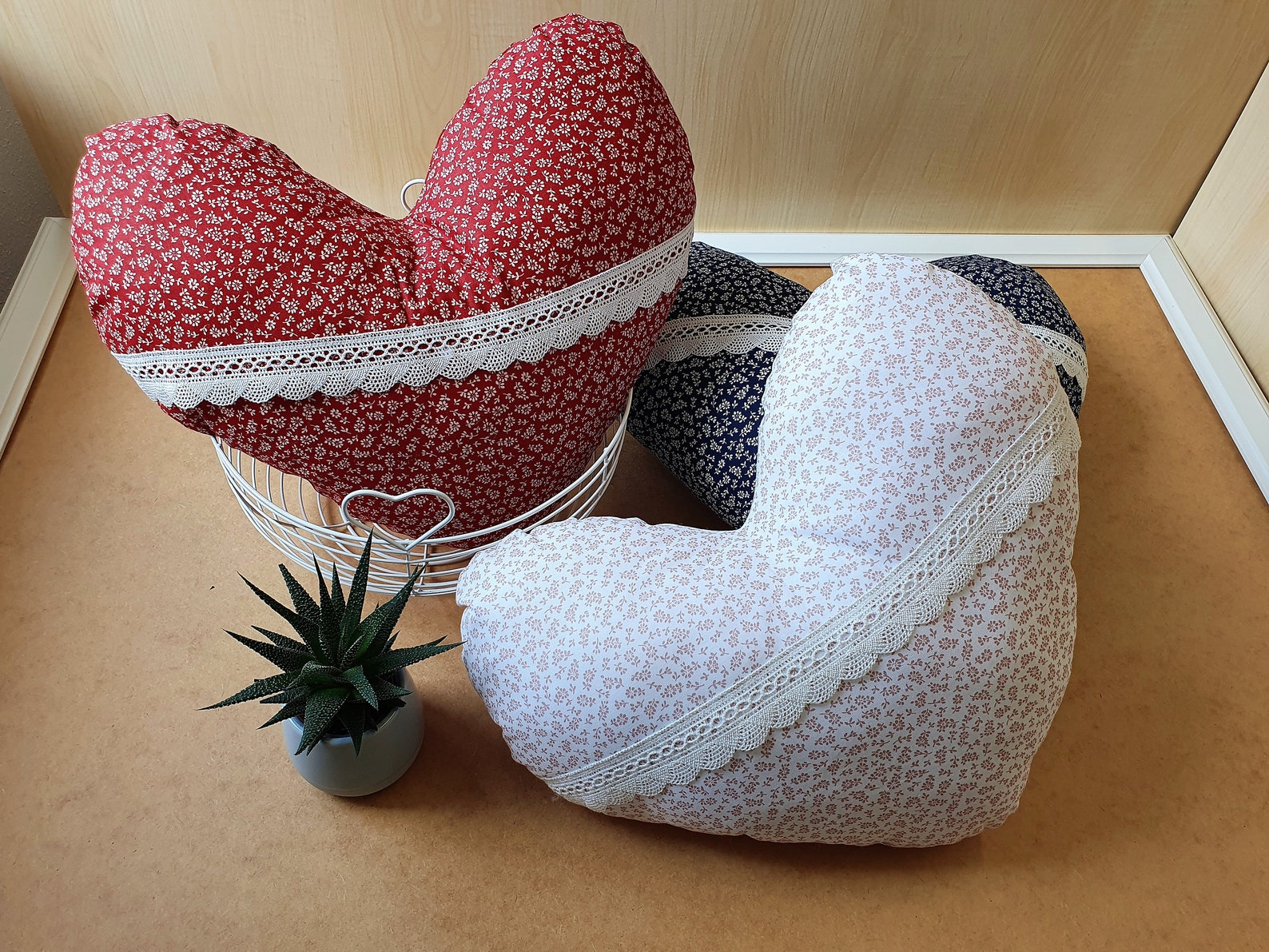 Heart pillow pillow heart white delicately flowered with Etsy