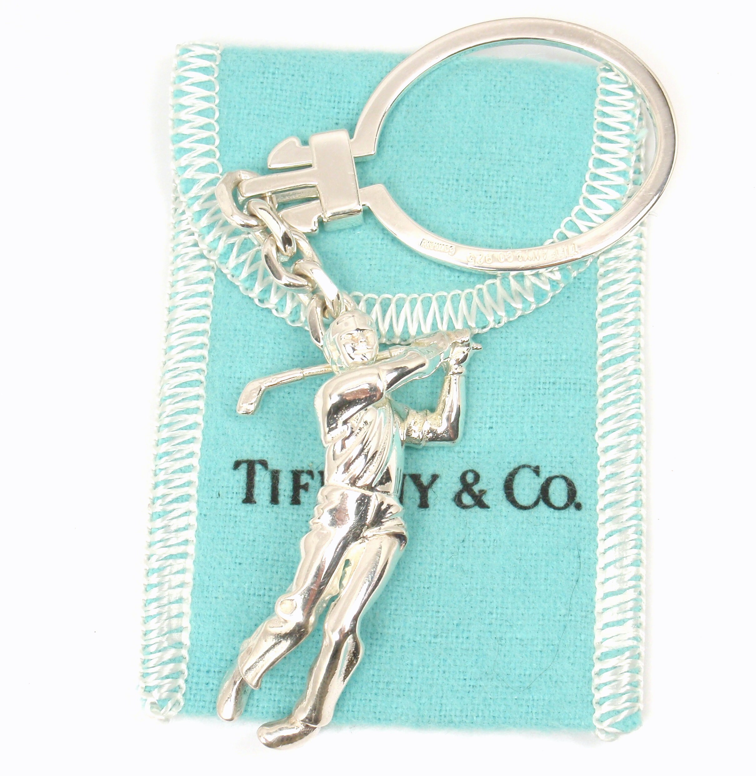 Rare Vintage Tiffany Co Sterling Silver Golf Player Key Ring