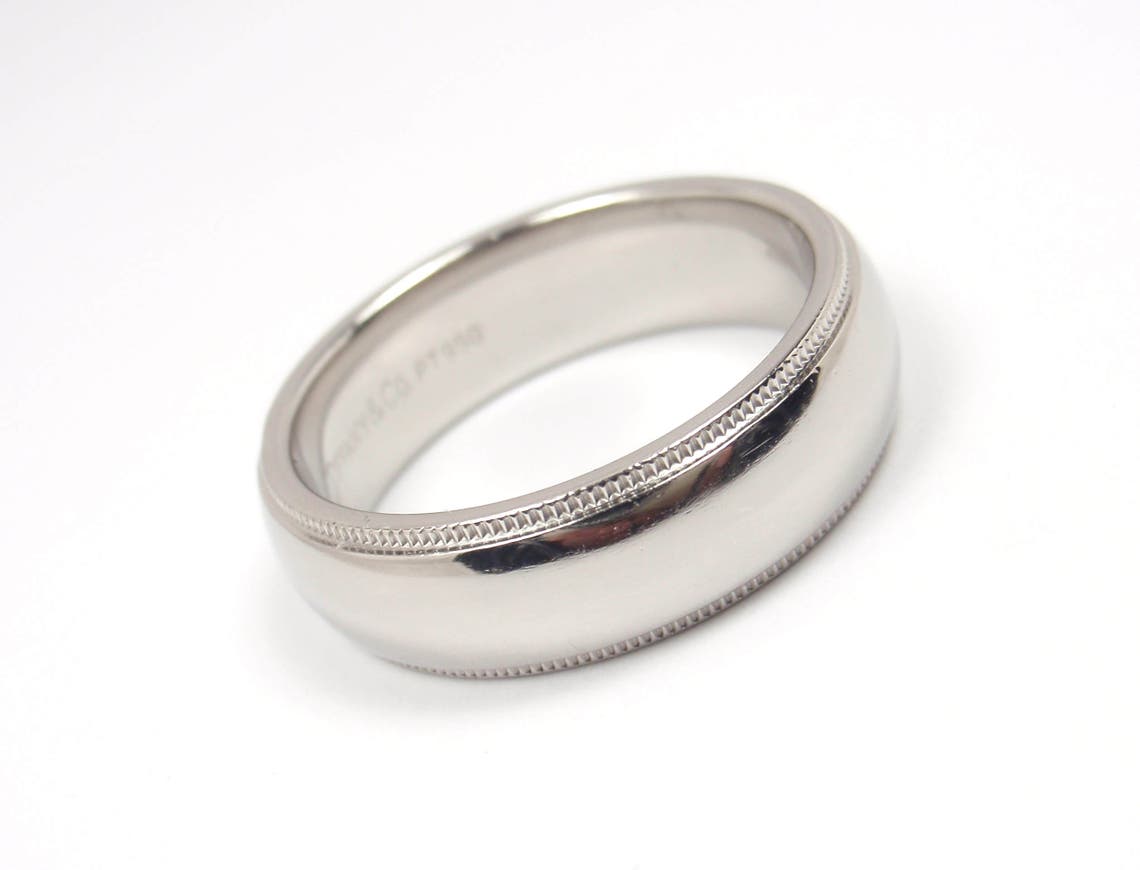 Tiffany & Co Mens 6mm Platinum Milgrain Wedding Band Ring