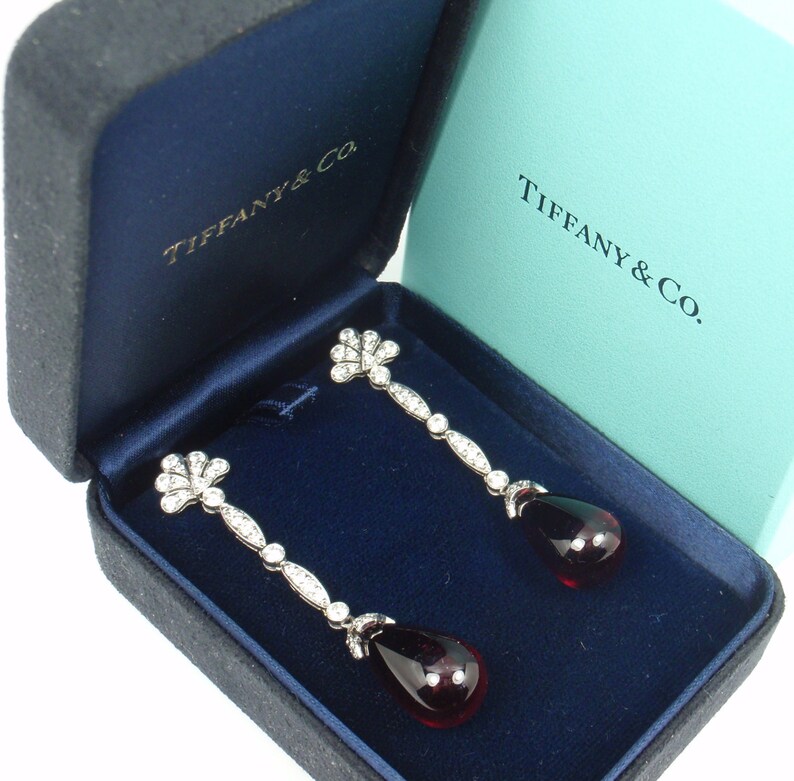 Rare Tiffany & Co Platinum Pink Tourmaline Rubellite Diamond Drop Dangle Earrings w/box image 8