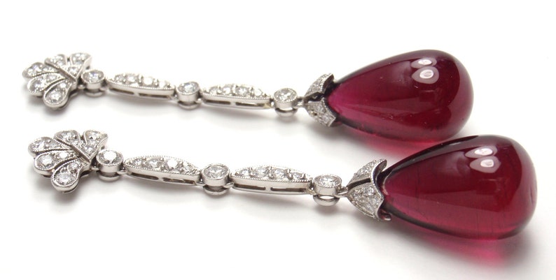 Rare Tiffany & Co Platinum Pink Tourmaline Rubellite Diamond Drop Dangle Earrings w/box image 2