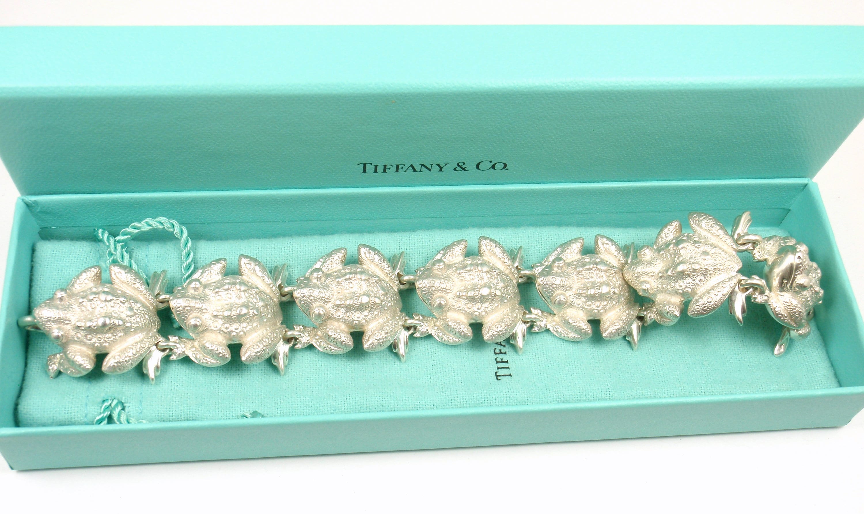 Rare Vintage Tiffany & Co Sterling Silver Lucky Frog Link Bracelet