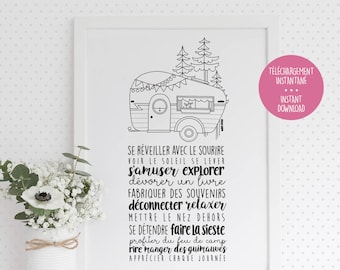 Camping Rules - Camp Rules - Trailer - Camper - Inspirational Phrase - Coloring Page to Frame - Relaxation Coloring Page - Print