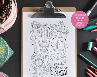 Inspiring Coloring - No fiesta without pinata - Inspiring phrase - Coloring to frame - Relaxation
