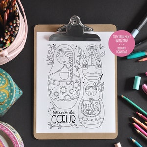 Inspiring Coloring - Sisters of Hearts - Inspiring Phrase - Coloring to Frame - Relaxation