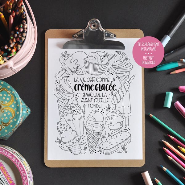 Inspirational coloring - Ice cream - Popsicle - Cone - Inspirational phrase - Coloring to frame - Relaxation coloring