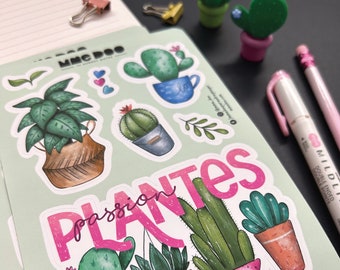 Sticker sheet - Plant passion - Illustrated sticker - Plants - Cactus - Plant lady - Green thumb - Mme Doo